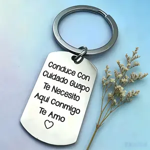 Spanish Stainless Steel Keychain,Conduce Con Cuidado Guapo Letter Pattern Metal Keychain Gift for Men Dad,Father,Husband