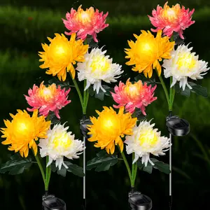 4pc Solar courtyard decorative lights - Solar Chrysanthemum Lights, featuring upgraded solar panels and IP65 waterproof and dustproof glowing flowers, are ideal for courtyard decoration, gifts for moms, and outdoor decorations for Independence Day events.