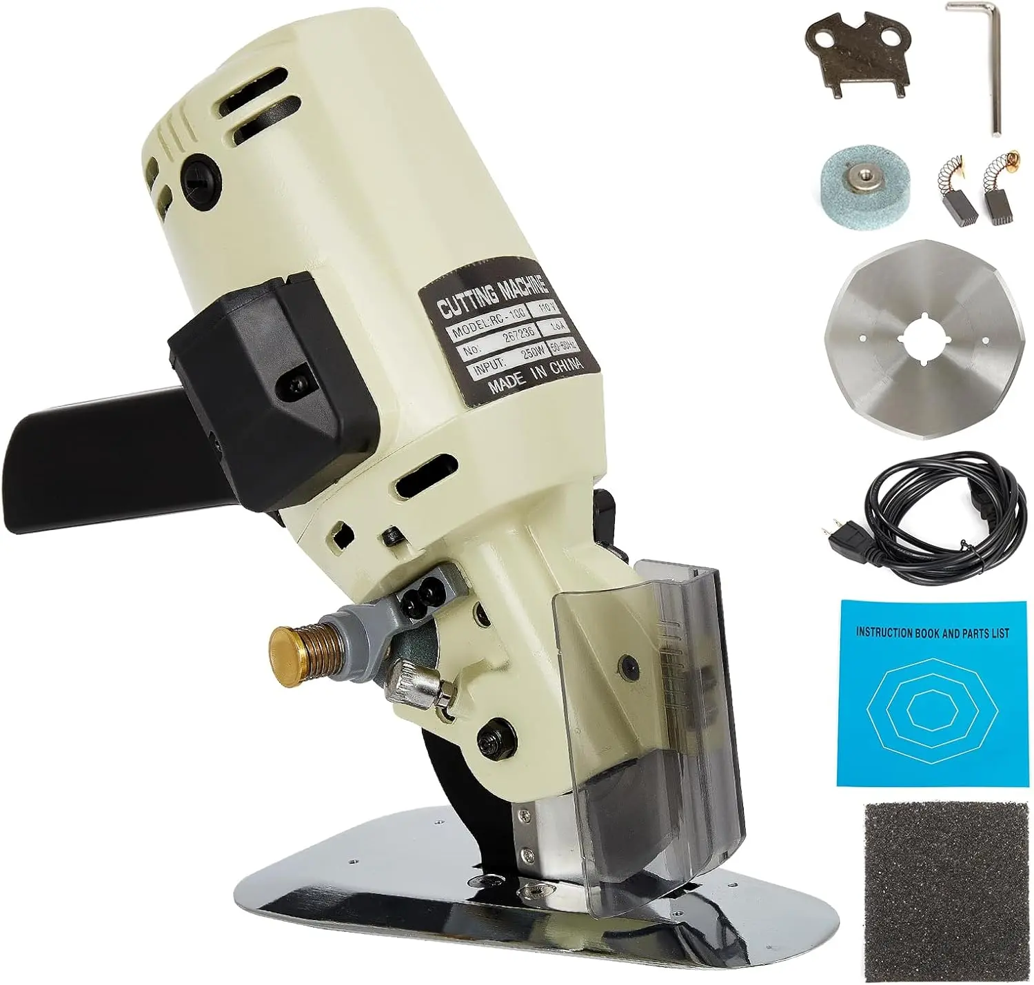 Handheld Automatic Fabric Electric Slitting Machine with Roller & 4-in Extra Rotary Tool for Multi-Layer Clothing, Silk, Cotton, Leather, Paper