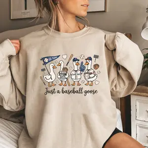 Baseball goose Sweatshirt, cute cartoon goose T-Shirt, funny sports sweatshirt, gift for baseball fans
