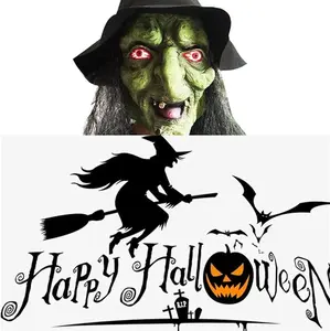 Old Witch Mask Halloween Evil Witches Cosplay Costume with Hat and Wig Adult Women Horror Scary Masks Dress Up Christmas Masquerade Party Props Accessories Spooky