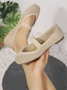 Women's Knitted Mesh Square Toe Mary Janes Breathable Flat Shoes Casual Flats Versatile Casual Daily Wear