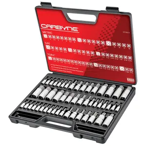 CARBYNE 50 Piece Master Torx, SAE & Metric Hex Bit (Allen) Socket Set | S2 Steel Bits, Cr-V Steel Sockets, Durable Storage Case. Torx: T-6 to T-70, Metric Hex: 2mm to 19mm, SAE Hex: 5/64” to 3/4".