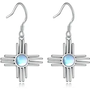 Sterling Silver Moonstone/Green Pine/Rose Gold Wolf Earrings New Mexico Earrings for Women Ideal Mother's Day Gifts