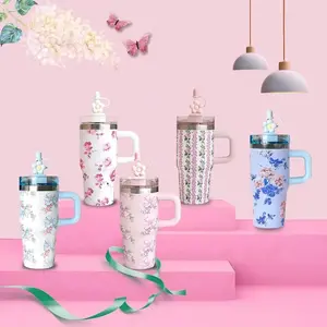 Car Stuff 14oz Car Cup 304 Stainless Steel Insulated Travel Tumbler with Handle Straw Lid & Cold Retention