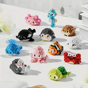 Creative Underwater World Animals Mini Stem Building Block Set, Includes Seahorse, Whale, Shark and More, Colorful Abs Material for Kids Gifts and Collectibles, Building Blocks Model