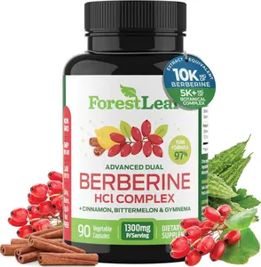 BEST DEAL 51% | ForestLeaf Advanced Dual Berberine HCl 1300mg- 97% Tested Ultra Potency with Ceylon Cinnamon, Bitter Melon & Gymnema - 10:1 Extract Barberry-90 Count Healthcare Natural Fitness Dietary Edible Capsule