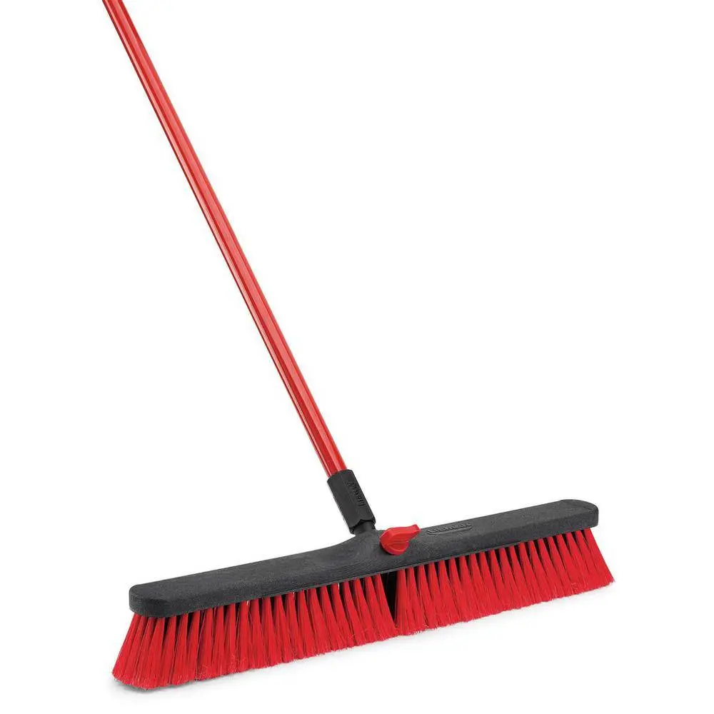 24 in. Heavy Duty Push Broom Set, Household Cleaning Tool with Sturdy Steel 60 in. Long Handle, Firm Fibers, 25.5 in. Durable Bristle Head, Swiveling Hanger Hole for Indoor & Outdoor Manual Sweeping, Firm But Flexible Fibers