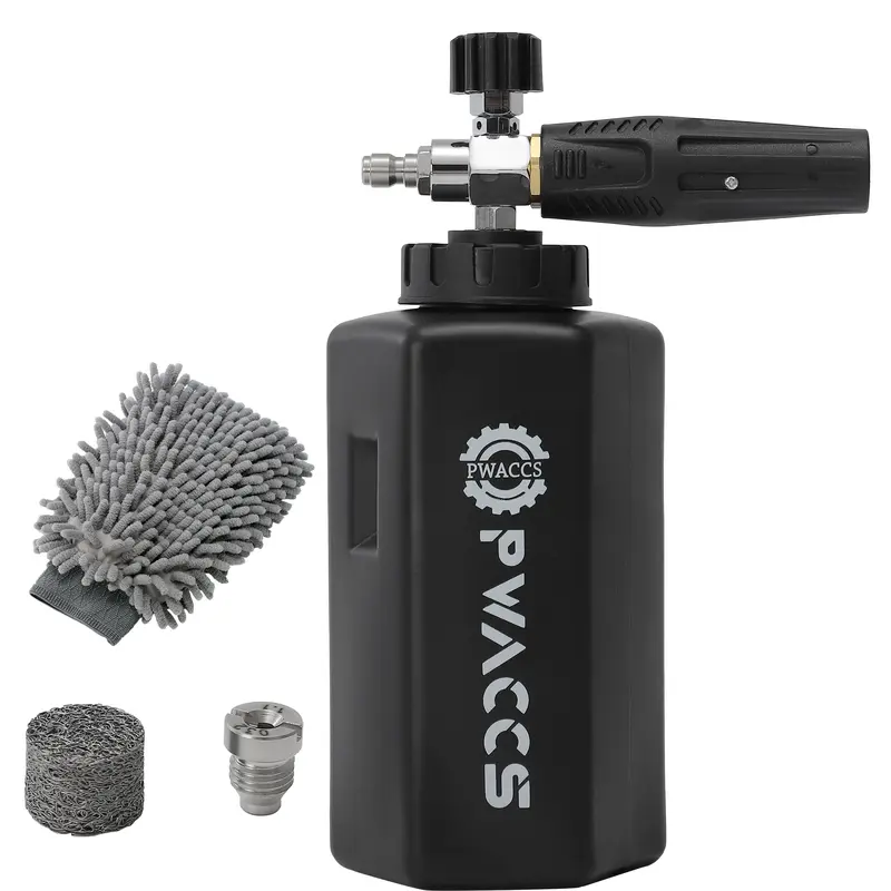 PWACCS Heavy Duty Car Wash Foam Cannon Kit - 1.5L Tank, 1/4" Quick Connect Plug Foam Spray Lance, 1.1mm Orifice Power Washer Thick Blaster, 1000-3600 PSI [For Cars, Driveways, Siding] [DealsForYouDays]