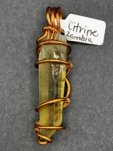ZAMBIAN CITRINE | Artisan Copper Wire Wrapped Pendant | Wearable Art | Size: Large