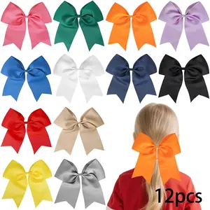 12pcs Colorful 8-Inch Hair Bows — Gifts for Baby Girls & Cheerleading Accessories. 12 Colors Available. Meticulously Crafted from High-Quality Grosgrain Ribbon — Handmade Hair Accessories.