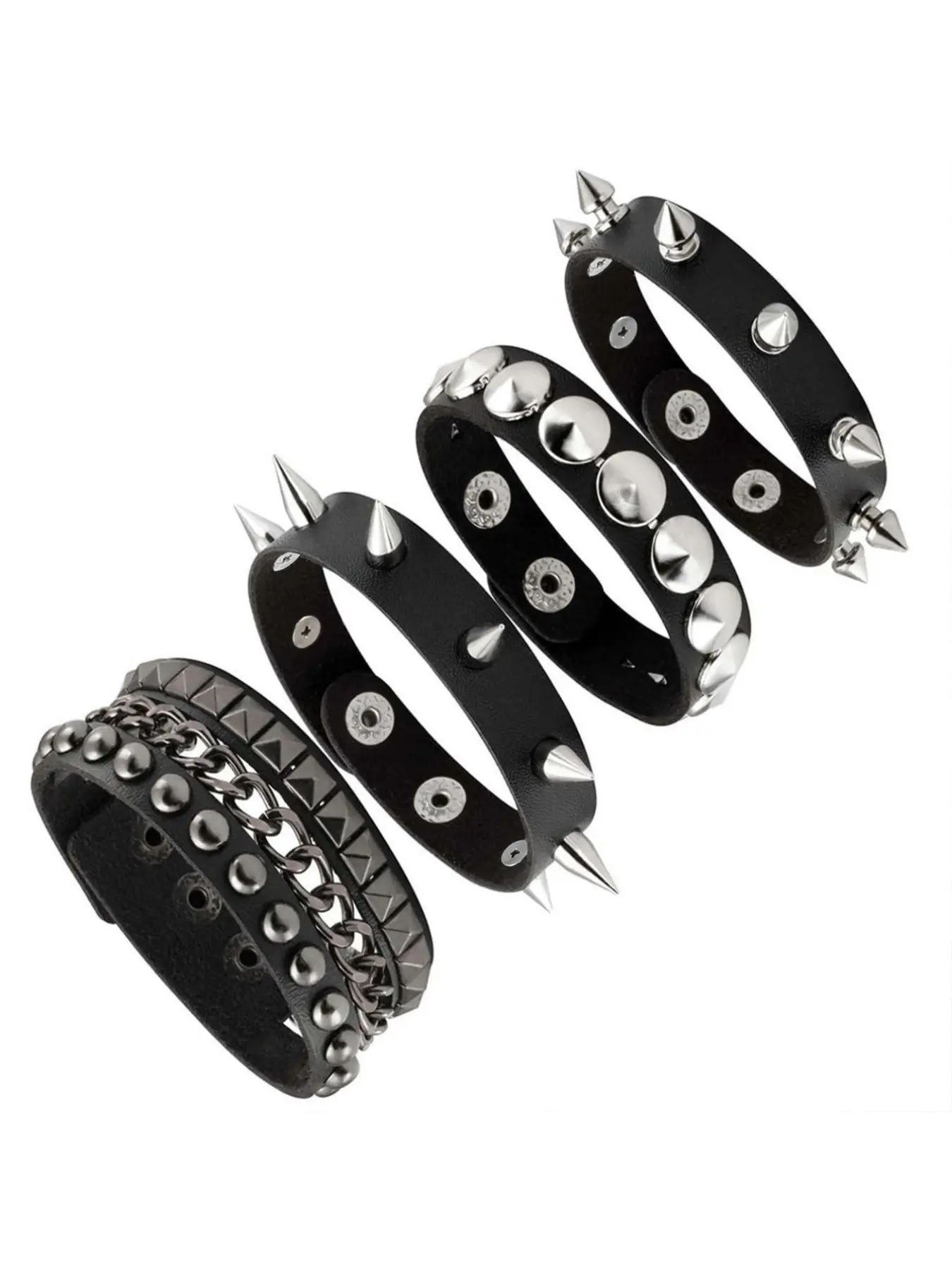 Punk Rivet Leather Bracelet Set, Bracelet Bundle, Spiked Rivets Dark Style Bangles, Layered Stack Bangles, Trendy Stack Bangle, Stackable Bracelets, Adjustable Cuff, Gothic Personalized Jewelry, Unisex Sweet Cool Fashion Accessories