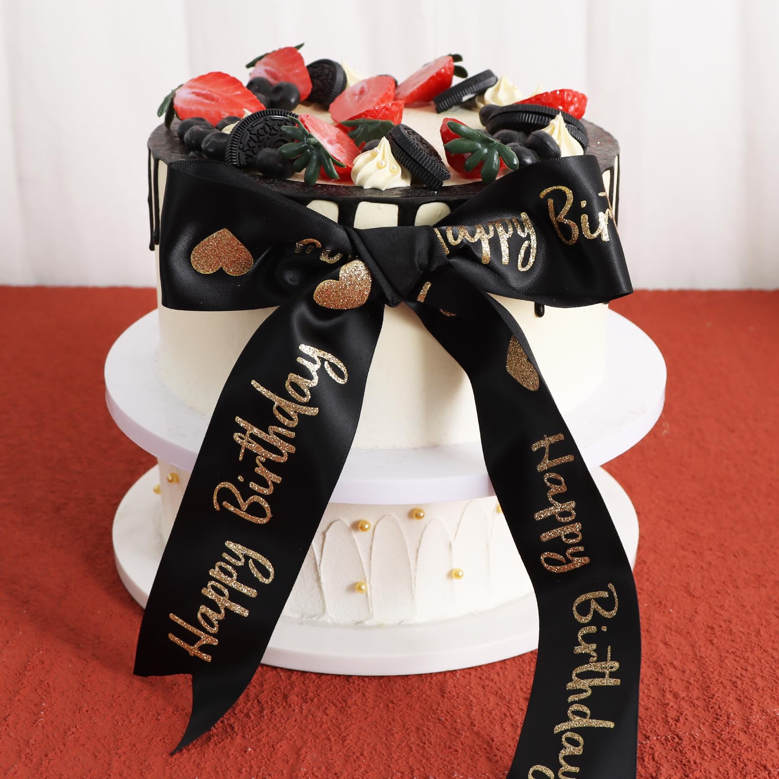 Glitter Black Happy Birthday Satin Ribbon 2 Inch x 10 Yards Wide Printed Shiny Ribbon for Gift Wrapping,Flower Bouquet Decoration,Crafts,Banner Making and Party Supply