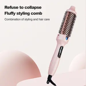 1.5-Inch Ionic Thermal Brush Heated Styling Brush with 11 Adjustable Temperatures (110–210°C) for Daily Smoothing & Light Waves – Suitable for Fine to Medium Hair Textures,WavyBrush, Pink Hair Straightener
