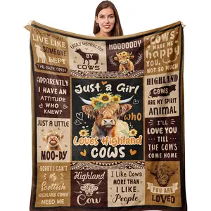 Cow Pattern Flannel Throw Blanket, 50"x60" Soft Highland Cow Blanket for Women, Ideal Birthday/Christmas Gift, Cow Pattern Blanket