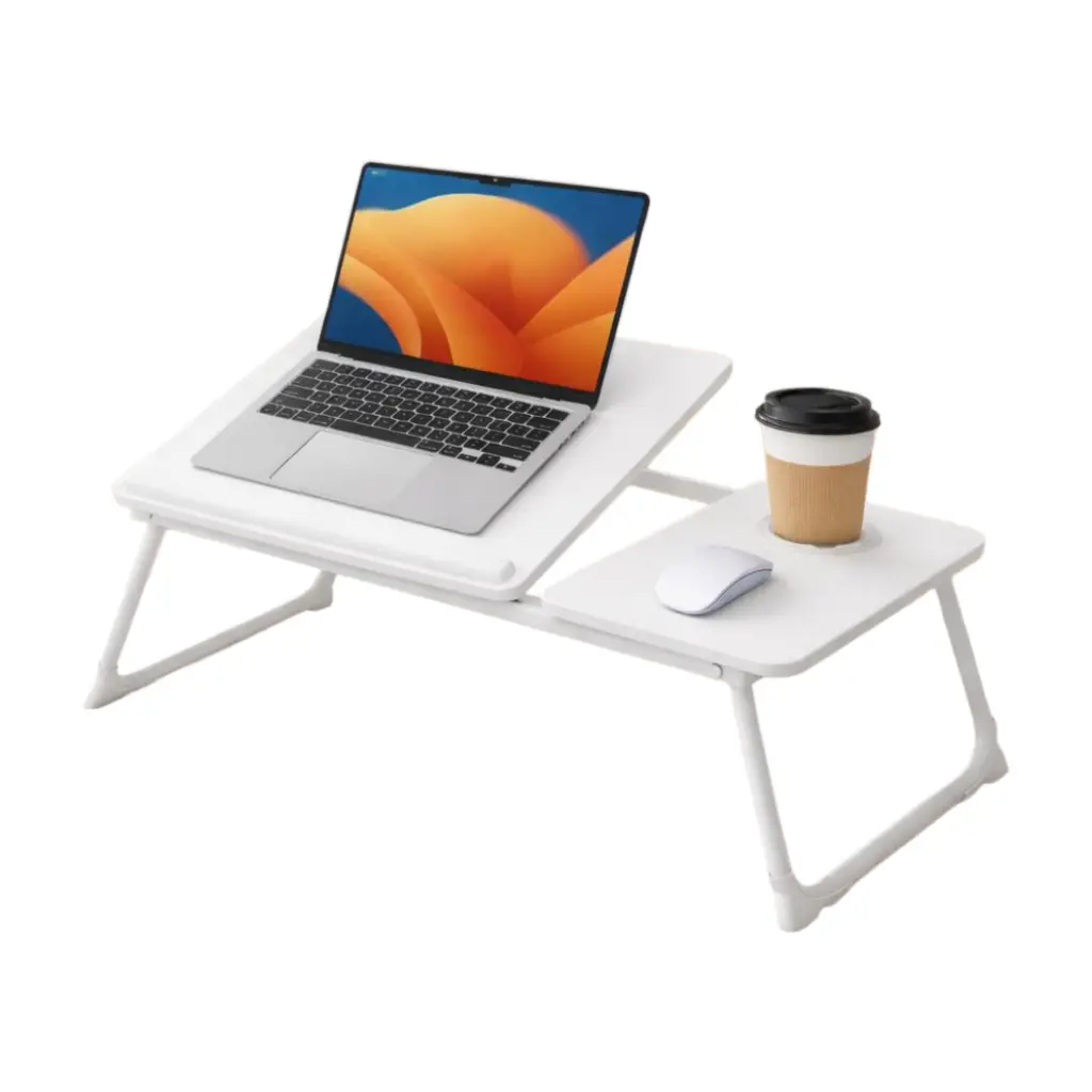Laptop Desk for Bed Couch, Adjustable Foldable Bed Table with Cup Holder, Breakfast Serving Tray, Portable Laptop Lap Desk Stand for Working Reading Writing Eating Gaming in Bed Sofa Floor(White)