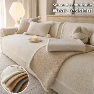Boucle Sherpa Sofa Cushion Cover, Soft Wear Resistant Couch Cover Protector, Sofa Couch Covers, Universal Sofa Protector, Non Slip Washable Protector for Living Room, Furniture Protector for 1-4 Seater or L Shaped Sectional, Neutral Beige Decor