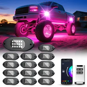 Car Underglow Atmosphere Lights LED Rock Crawler Lamp Set APP Control Dual Control with Remote RGB Color Changing Waterproof Neon High Brightness & Quality Christmas Gift, Car Lighting Accessories
