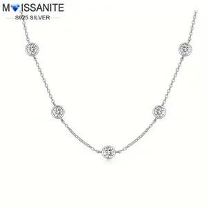 [2.5Ct Moissanite Necklace] 2.5 Carat Moissanite S925 Sterling Silvery Bubble Necklace |   Clavicle Chain Fashionable Design Sense Advanced Fresh Sweet Elegant Couple Model Casual Classic Model for Mother Valentine's Day Mother's Day Jewelry Daily Wear wi