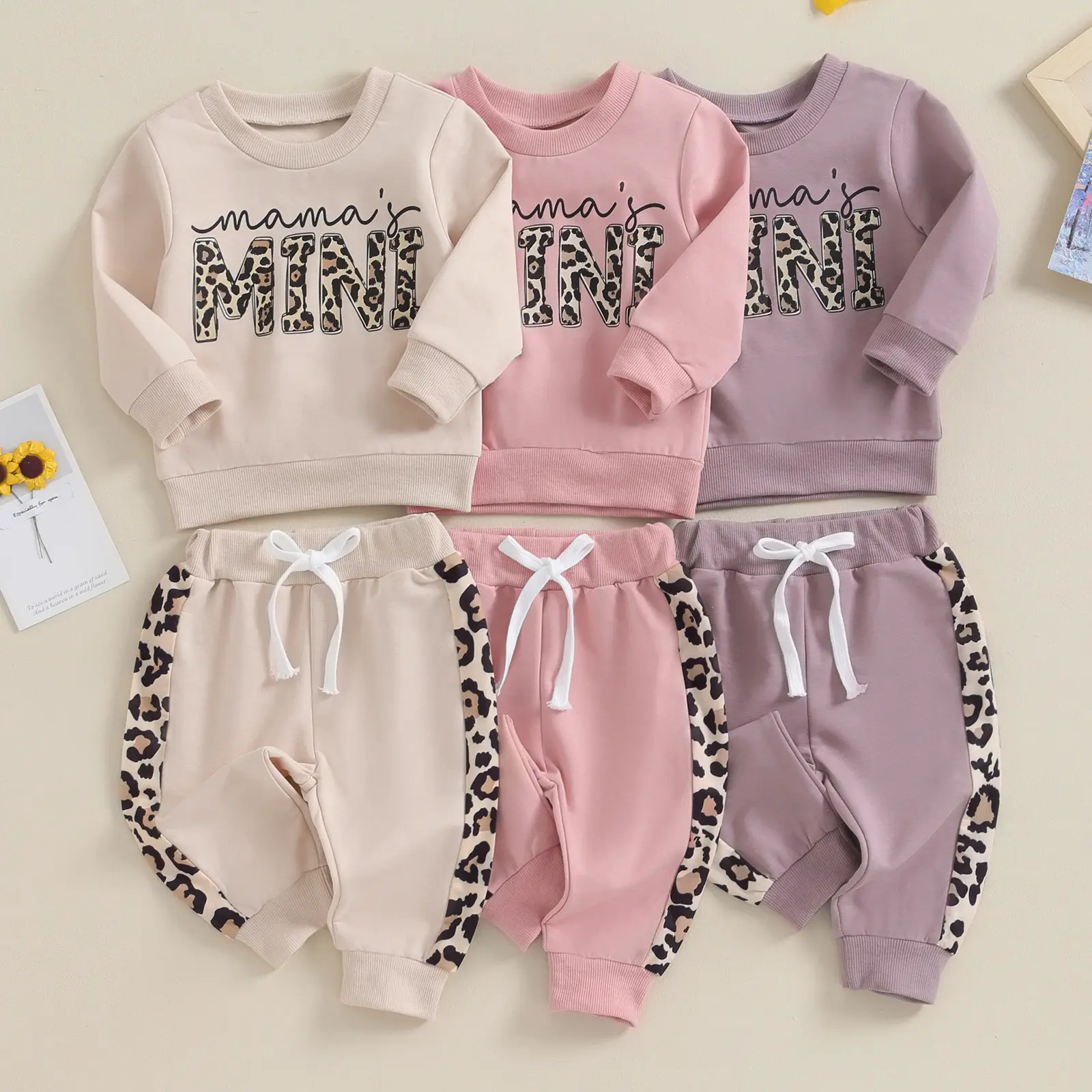 Toddler Girl 2-Piece Fall Outfit Gift Set - Long Sleeve Shirt, Leopard Print Pullover, Strap Pants, Cotton Blend Casual Wear for 12-18 Months, 2-3 Years with Letter Print, Outfit Combo