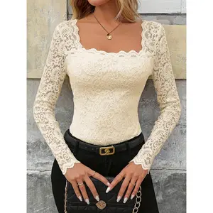 Elegant Long-Sleeve T-Shirt with Lace Trim