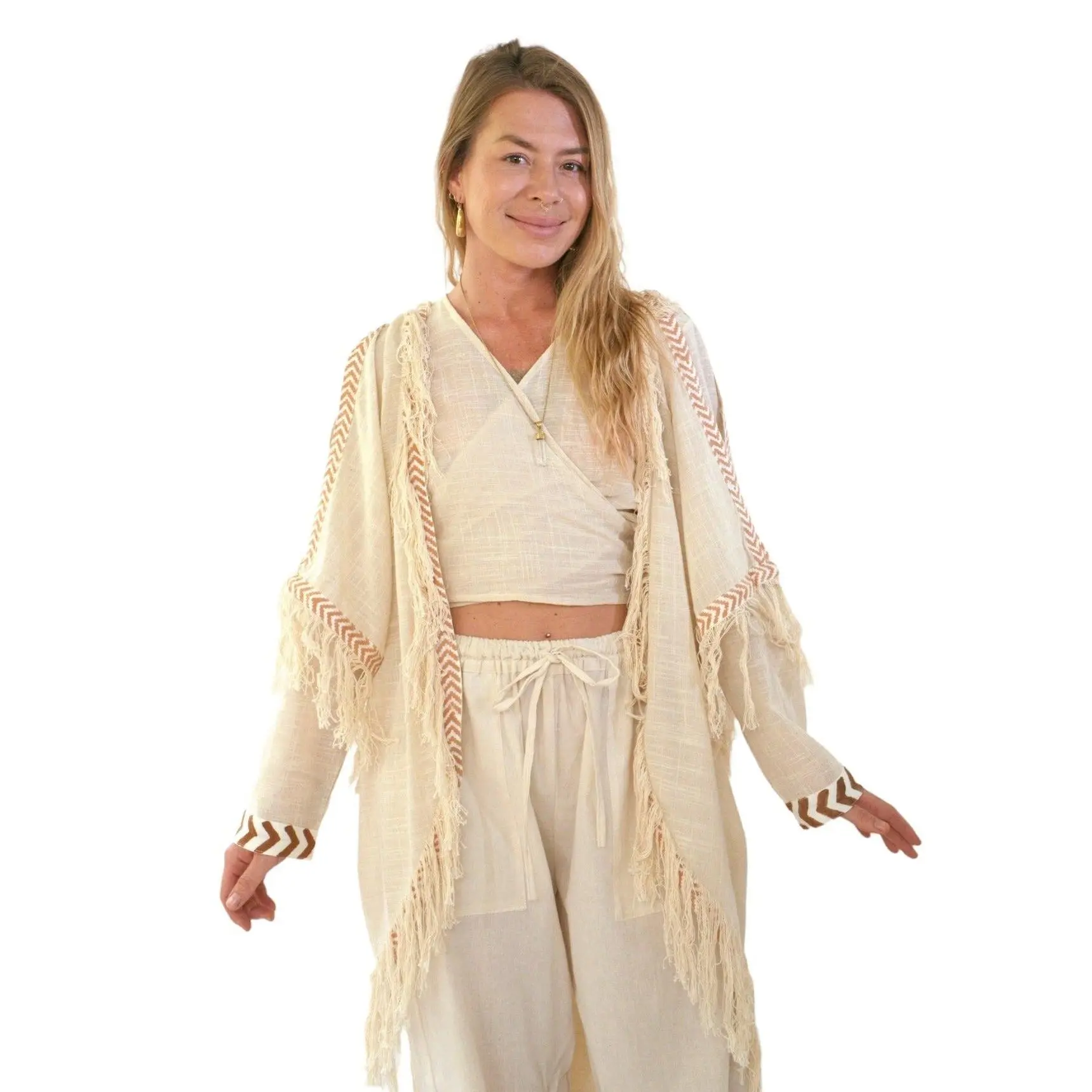 Organic Cotton Fringe Shrug (Cream)
