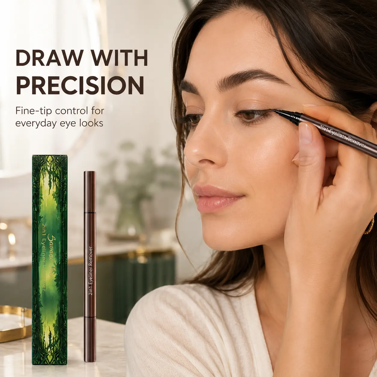 2-in-1 Eyeliner & Makeup Corrector Pen for Women, Dual-Ended Fine Felt Tip and Precision Correction Tip, Portable Eye Makeup Tool for Wings, Edges and Daily Looks