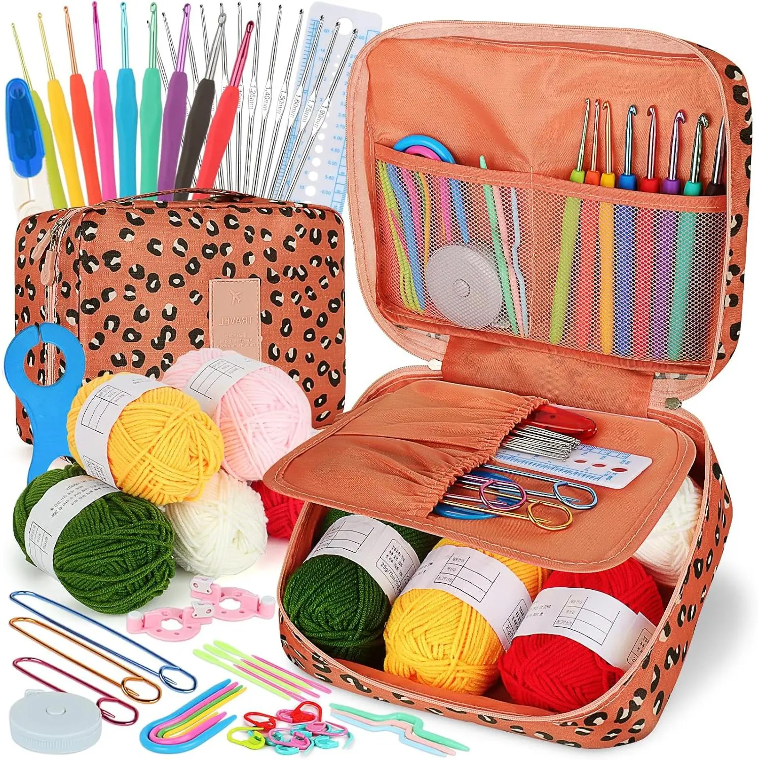 GJ P-ITC0106    Crochet Kit Beginners Crochet Hook Set with Crochet Yarn,58PCS Portable Crochet Set Ergonomic Crochet Hooks Travel Knitting Crochet Supplies