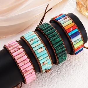 Women's Bohemian Handmade Natural Stone Crystal Leather Beaded Winding Bracelet Series