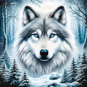 Wolf Pattern DIY Diamond Arts Colorful Painting Kit, 1 Set 5D Handmade Art Crafts without Frame for Beginners, Wall Art Decor for Home, Handicraft
