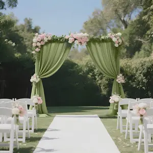 Sheer Wedding Arch Drape 5ft × 10ft Dusty Sage Green – Backdrop Curtain Panel with Rod Pocket