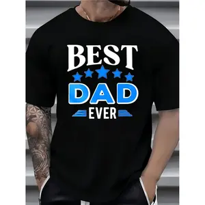 Mens Black Cotton T-shirt Crew Neck Casual Style Best Dad Ever Shirt Comfortable Soft Suitable for All Seasons