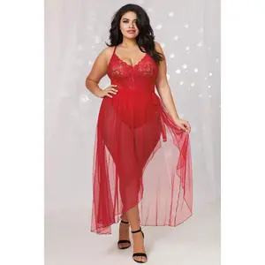 Plus Size Lace Teddy and Overskirt