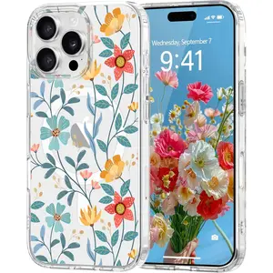 Magnetic for iPhone 16 Pro Max Case Floral, Cute Luxury Clear Flower Cover for Women Girl Soft Elegant Plating [Compatible with Magsafe] Protective Phone Case for iPhone 16 Pro Max, Wildflower