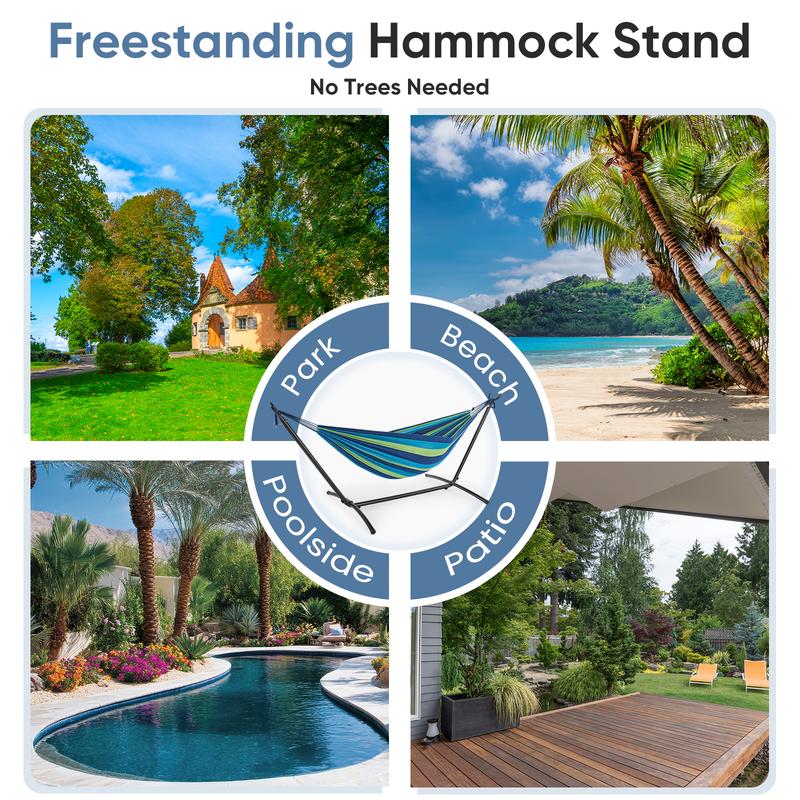 Double Hammock with Space Saving Stand, Heavy Duty Steel Frame, Portable for Outside & Indoor Use, 450lbs Capacity, Easy Assembly, Carrying Bag Included