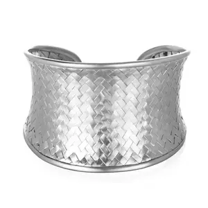 Silver Medium Basketweave Bracelet Cuff - Elegant Design for Versatile Wear