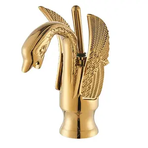 Swan Faucet Bathroom Sink Faucet Polished Gold Swan Shaped Single Handle One Hole Lavatory Basin Tap Mixer Deck Mount Bird Faucet
