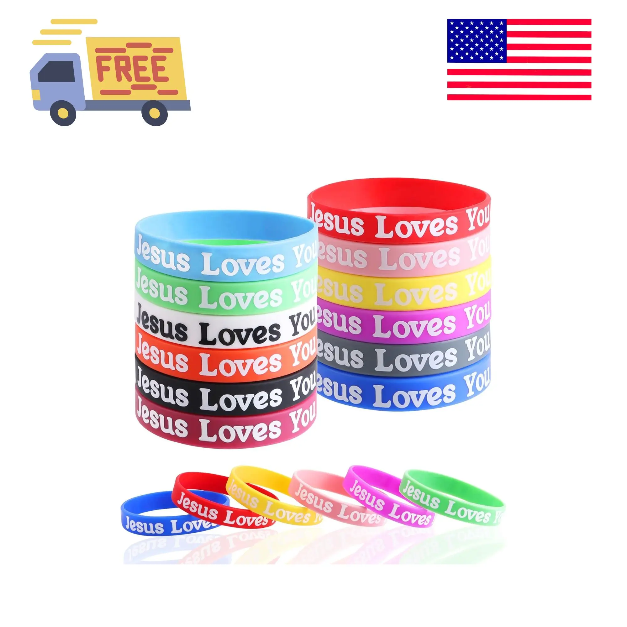 36pcs Jesus Loves You Bracelets Colorful Silicone Wristbands Rubber Bracelets