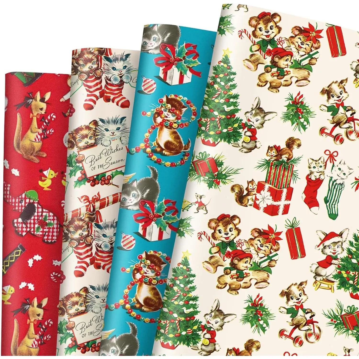 12 Sheets Christmas Wrapping Paper -Not Roll- Cute   Wrap Paper Folded Flat  Craft Paper for Xmas  Party Supplies, 19.7 x 27.6 Inch
