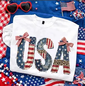 USA American Flag Sweatshirt, FAUX Patchwork 4th Of July Sweater, Independence Day Crewneck, 250 Years Sweat, Print Only-Not a Patch