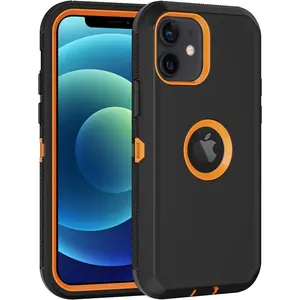 for  12 Case,  12 Pro Case, with Built in Screen Protector Heavy Duty Drop Protection Shockproof Dust Proof Protective Phone Cover for   12/12 Pro (Black/Orange)