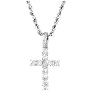 (Silver -20inch) Men Women Hip Hop Cross Pendant Necklace with 4mm Zircon Tennis Chain Iced out Bling Necklaces HipHop Jewelry Iced Out Chain
