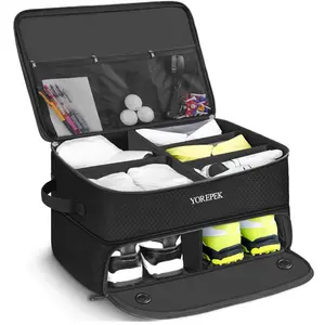 YOREPEK 2 Layer Golf Trunk Organizer with Separate Ventilated Compartment for 2 Pair Shoes Waterproof Car Trunk Locker for Balls Tees Clothes Gloves Accessories Golfer Gifts