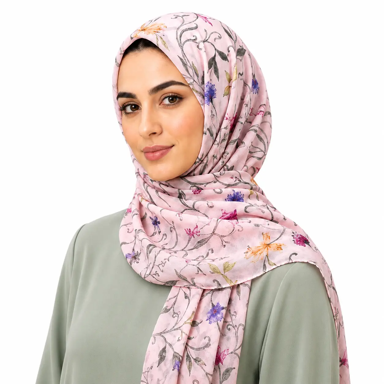 Blush Floral Print Modal Hijab