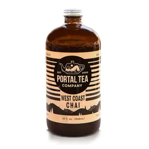 Portal Tea West Coast Chai Concentrate 32 oz - Classic Organic Black Tea Blend with Traditional India-Inspired Ingredients - Beverage