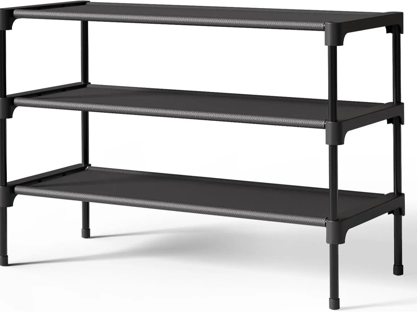Shoe Rack - Non-Woven Shoe Rack Shelf, Shoe Organizer for Closet, Entryway, Garage & Corridor, Stackable Shoe Shelves, 27.5" Wide - 3 Tier, Black
