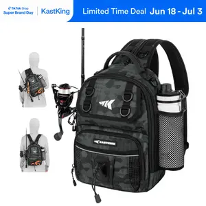 【Summer Wins】 KastKing BaitSpace Fishing Sling Bag, Water-resistant Fishing Backpack with Rod & Beverage Holder, Adjustable Straps, Tackle Storage Bag for Fishing Gear and Equipment SummerVibes