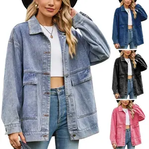 Woman Denim Jacket Shacket Long Sleeve Button Down Vintage Outwear 2025 Sring Fashion vintage tops windbreaker jackets jean jackets