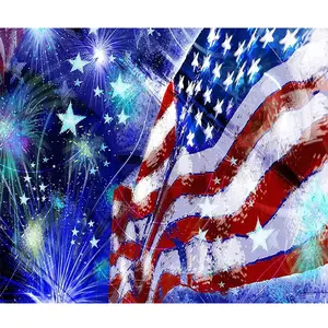 1PC  Diamond Painting American Flag Fireworks Diamond Painting Kit, DIY Full Drill Rhinestone Art, Patriotic Themed Craft for Home Wall Decor, Perfect Gift for Holiday and Art Enthusiasts