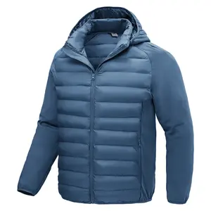 GOPUNE Men's Insulated Running Jacket Hybrid Lightweight Puffer Jacket Detachable Hood Warm Winter Coat Hiking Golf